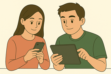 タブレットやスマホで生成AIを触る様子